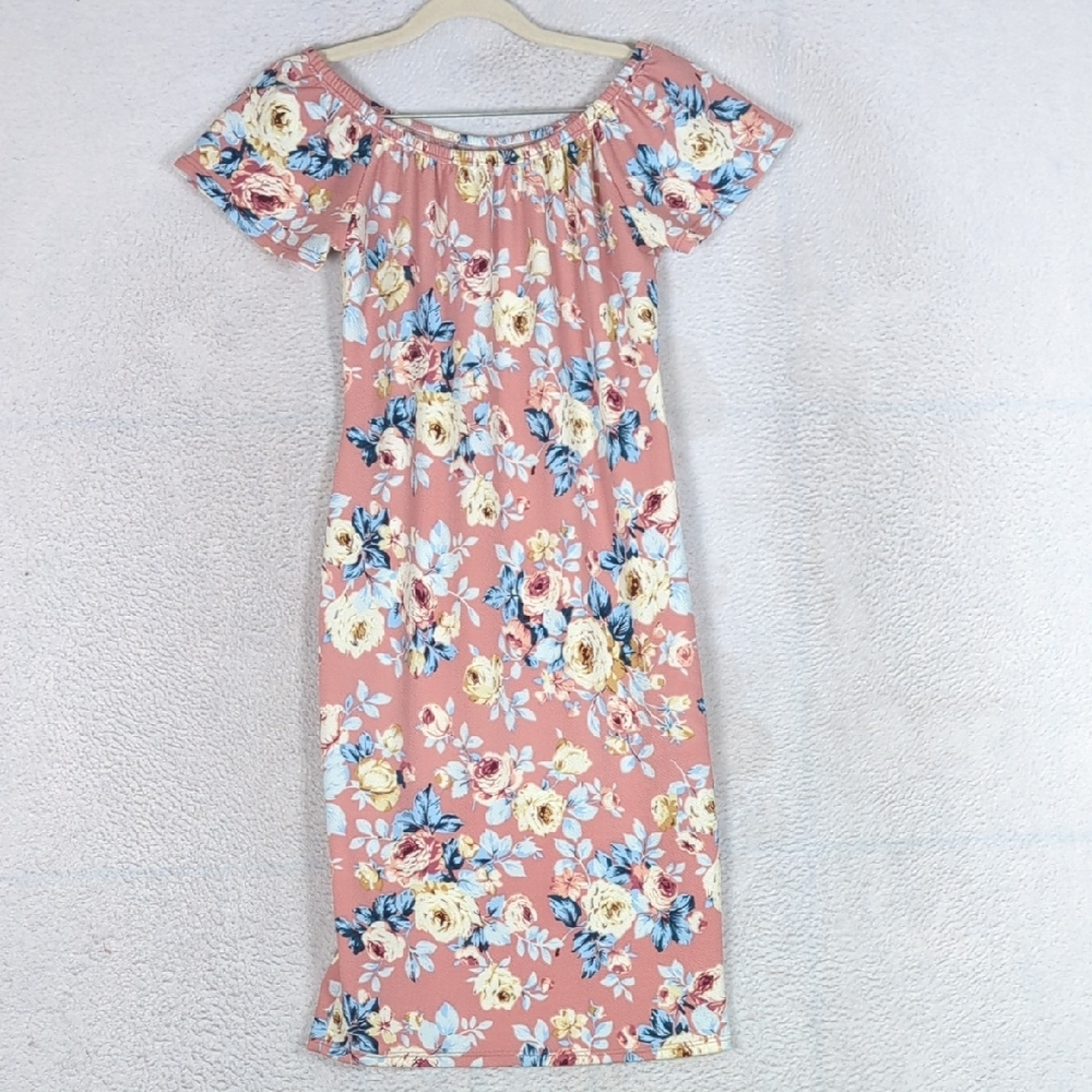Omega‎ Collection Junior's Pink Floral Cottage Knee Length Dress Size L
